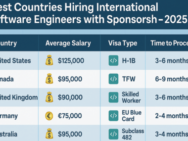 A software engineer from Asia working at an international tech office after receiving a sponsored visa to work abroad.